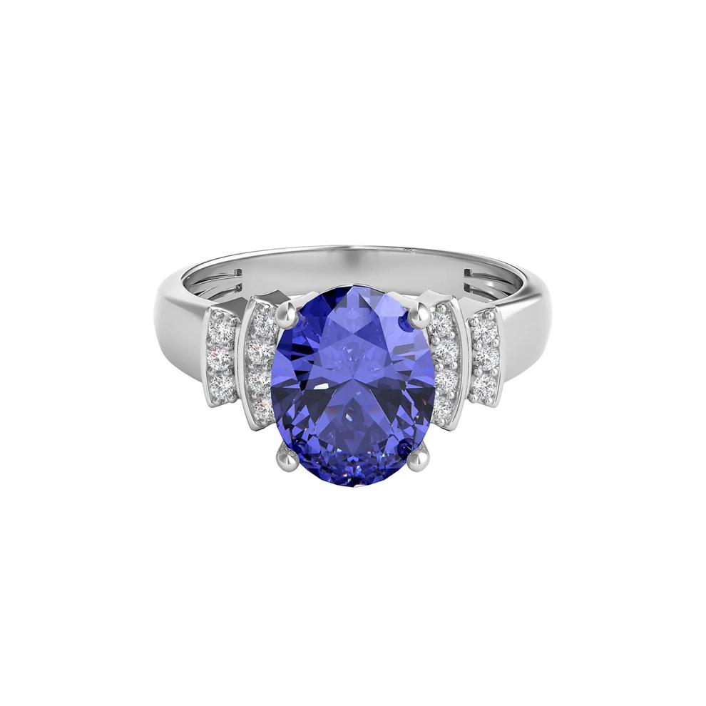 Tanzanite &amp; 1/10 ct. tw. Diamond Ring in 14K White Gold – Image 1 of 3