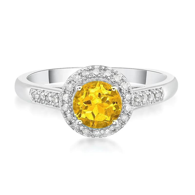 Citrine &amp; 1/8 ct. tw. Diamond Ring in Sterling Silver – Image 1 of 3