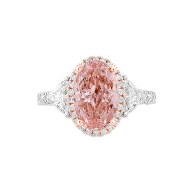 Lab Grown Diamond Pink Fancy Oval Halo Engagement Ring in 14K White & Rose Gold (5 1/2 ct. tw.)