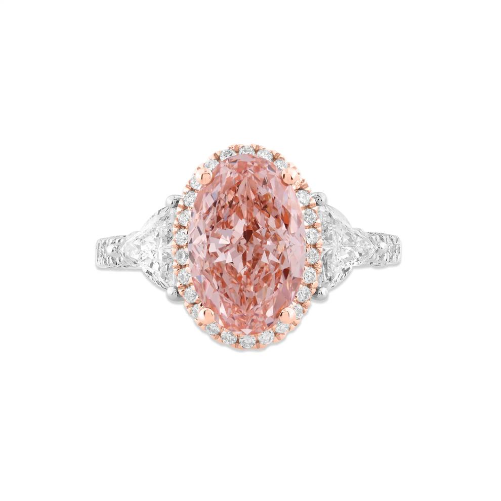 Lab Grown Diamond Pink Fancy Oval Halo Engagement Ring in 14K White &amp; Rose Gold (5 1/2 ct. tw.) – Image 1 of 4