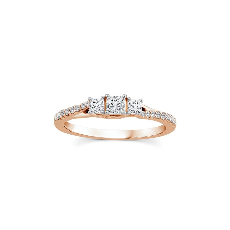 Princess-Cut Diamond Three-Stone Ring in 14K Rose Gold &#40;1/2 ct. tw.&#41; – Image 1 of 3