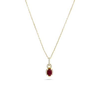 Ruby & Diamond Accent Halo Pendant Necklace in 10K Yellow Gold
