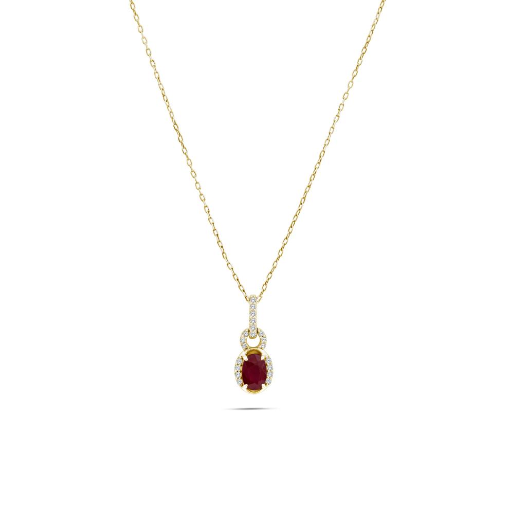 Ruby &amp; Diamond Accent Halo Pendant Necklace in 10K Yellow Gold – Image 1 of 4