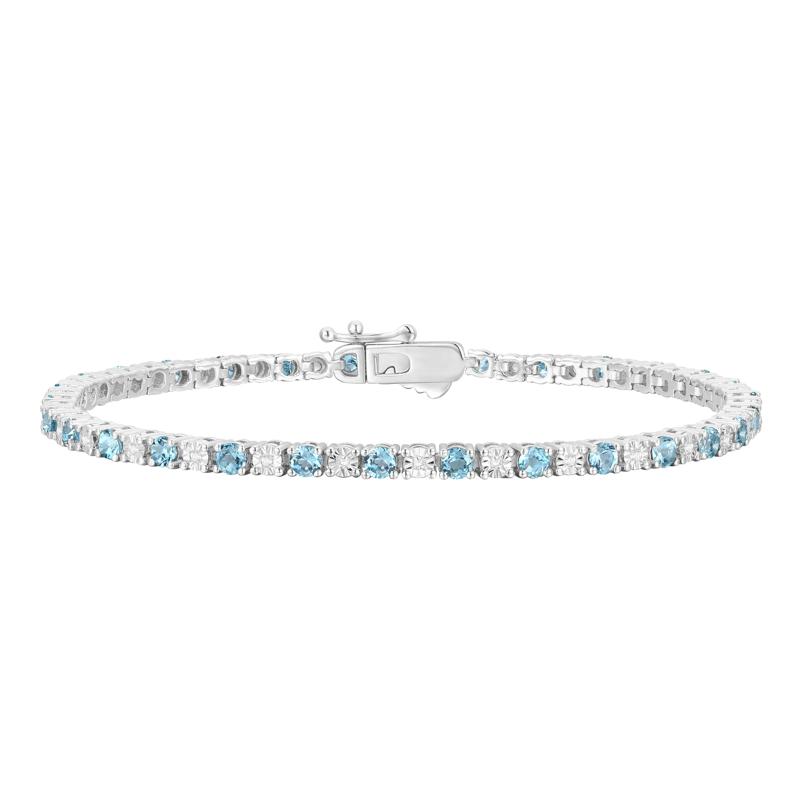 Blue Topaz &amp; Diamond Tennis Bracelet in 10K White Gold (1/7 ct. tw.) – Image 1 of 1