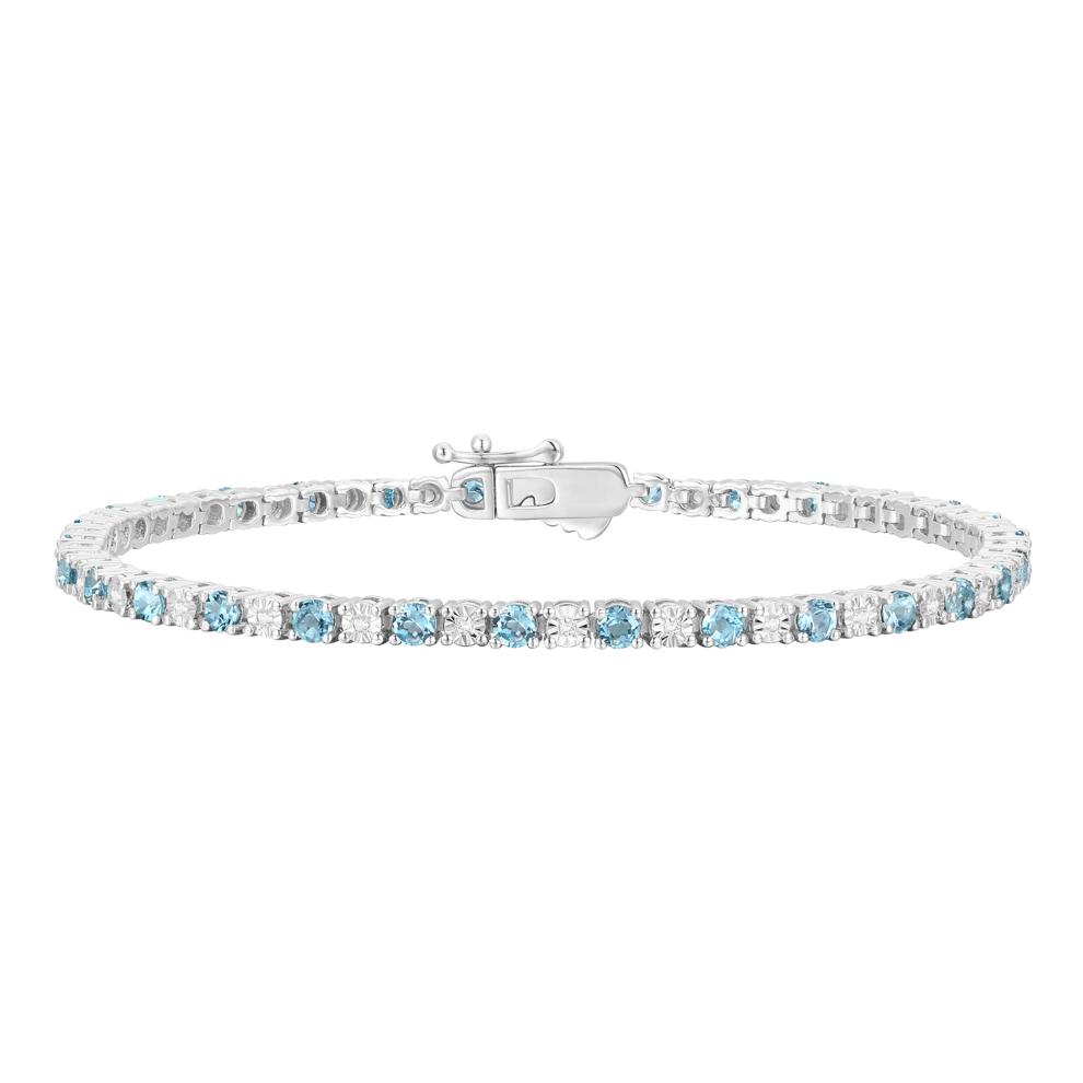 Blue Topaz &amp; Diamond Tennis Bracelet in 10K White Gold (1/7 ct. tw.) – Image 1 of 1