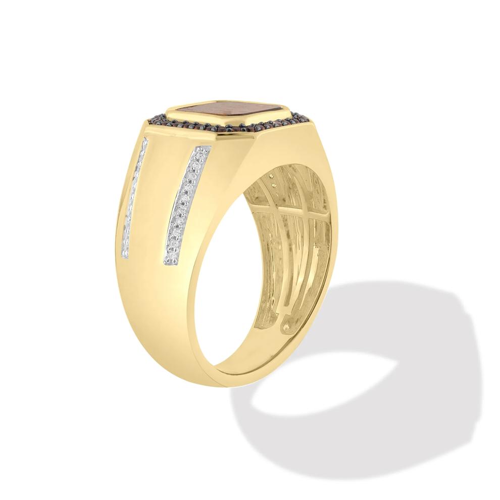 Men's Tiger's Eye &amp; Brown Diamond Ring in 10K Yellow Gold (1/3 ct. tw.) – Image 3 of 4