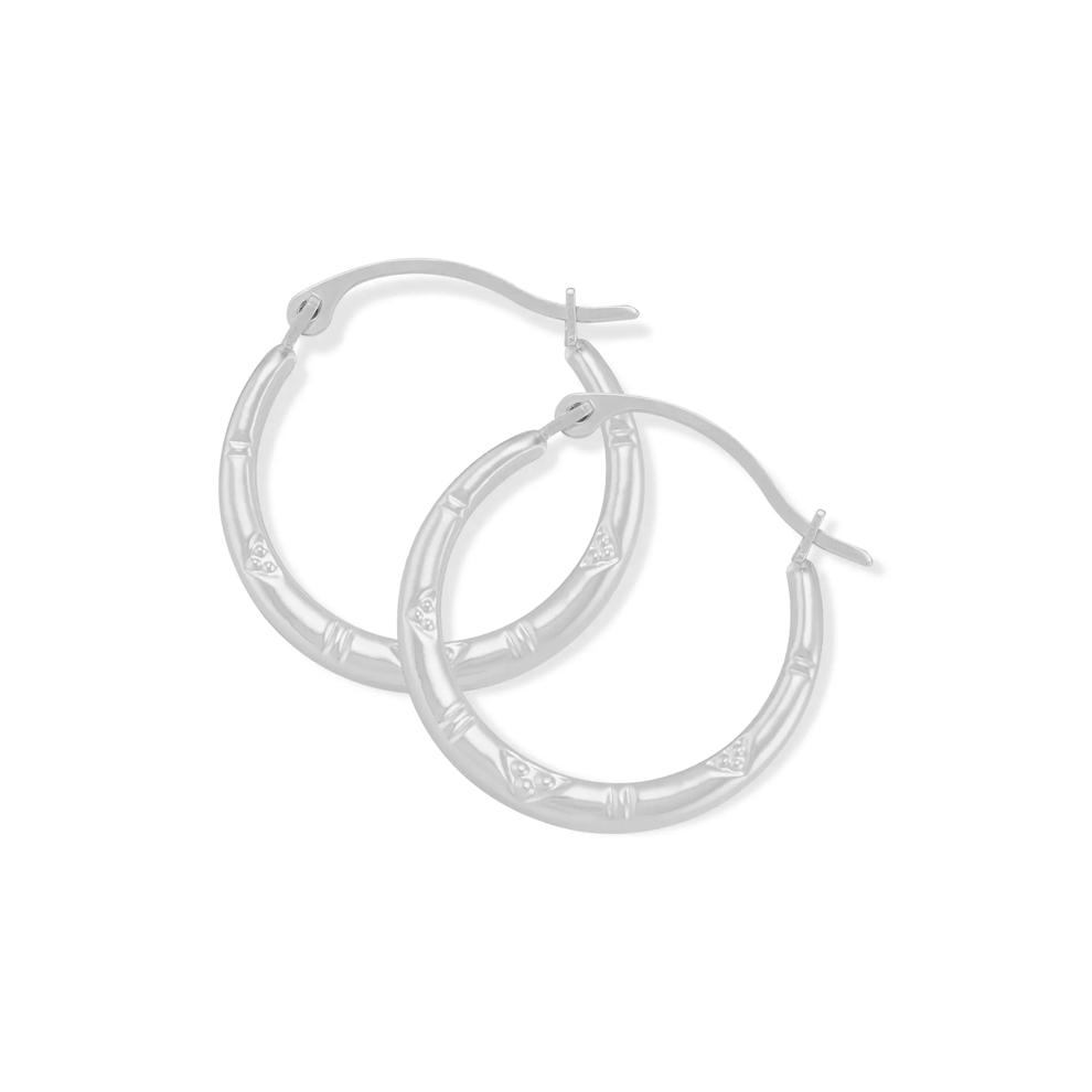 Pattern Hoop Earrings in 10K White Gold, 17x18MM – Image 2 of 3