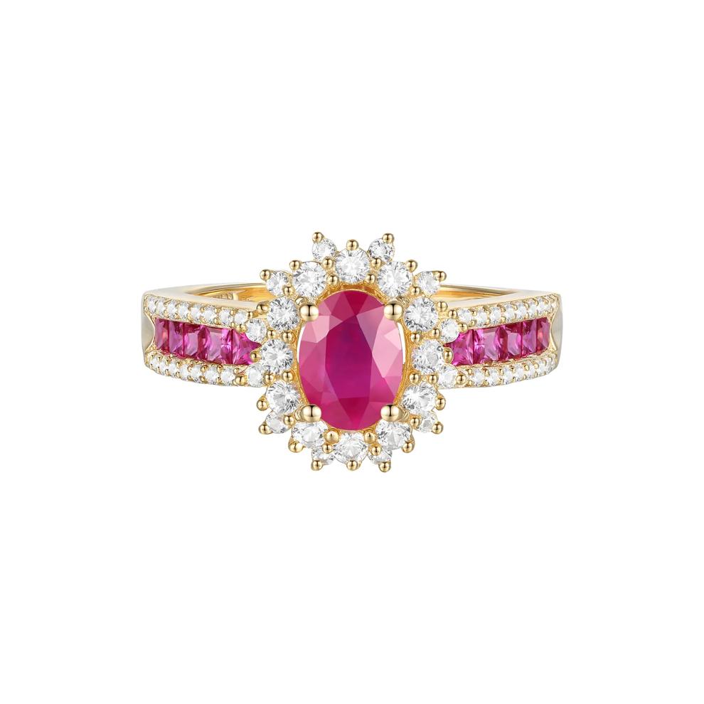Ruby and Diamond Halo Ring in 14K Yellow Gold (1/2 ct. tw.) – Image 1 of 3