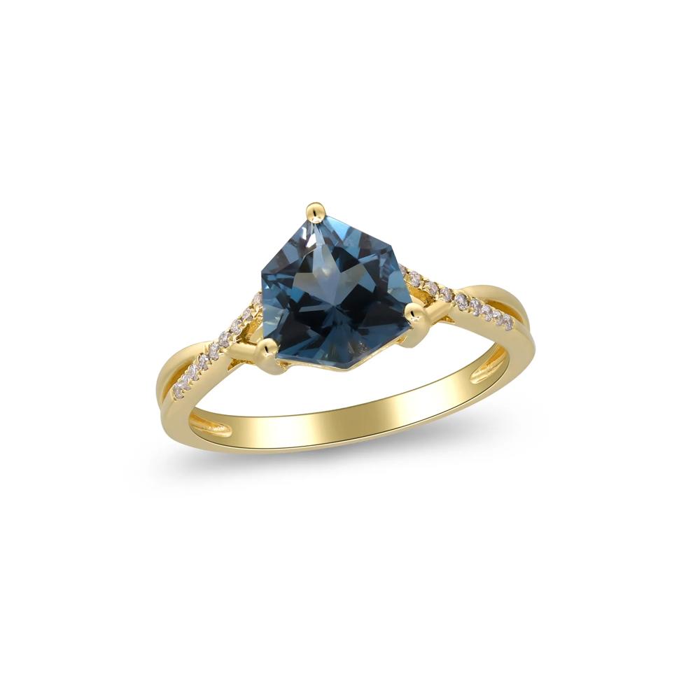 London Blue Topaz &amp; Diamond Accent Ring in 10K Yellow Gold – Image 4 of 5