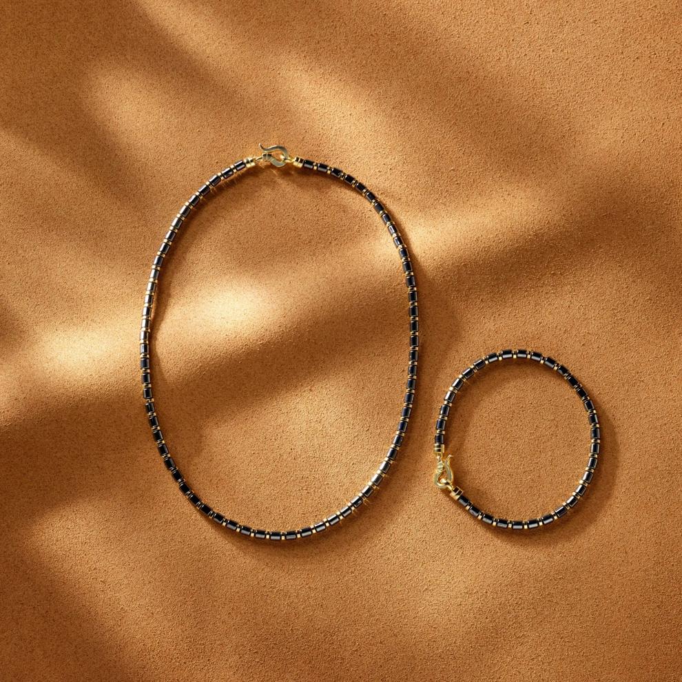 Men's Hematite Barrel Bead Bracelet in Vermeil – Image 4 of 4