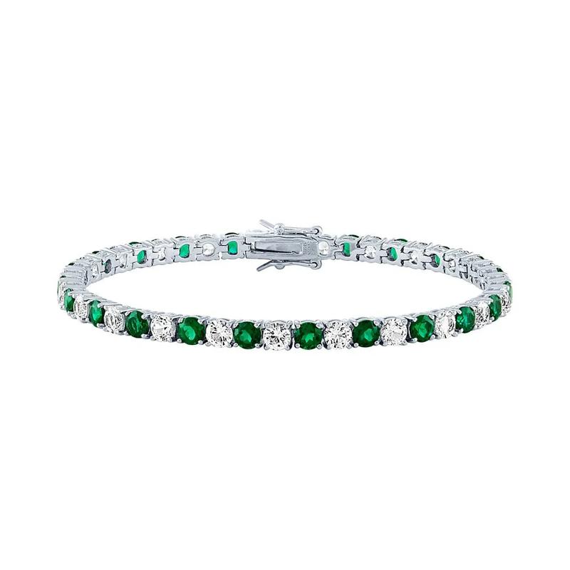 Lab-Created Emerald &amp; White Sapphire Bracelet in Sterling Silver – Image 1 of 1