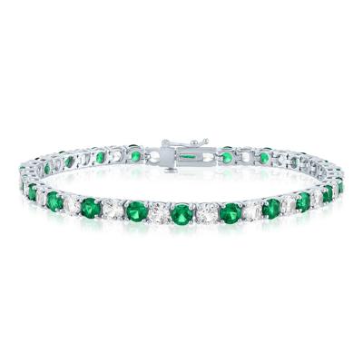 Lab-Created Emerald & White Sapphire Bracelet in Sterling Silver