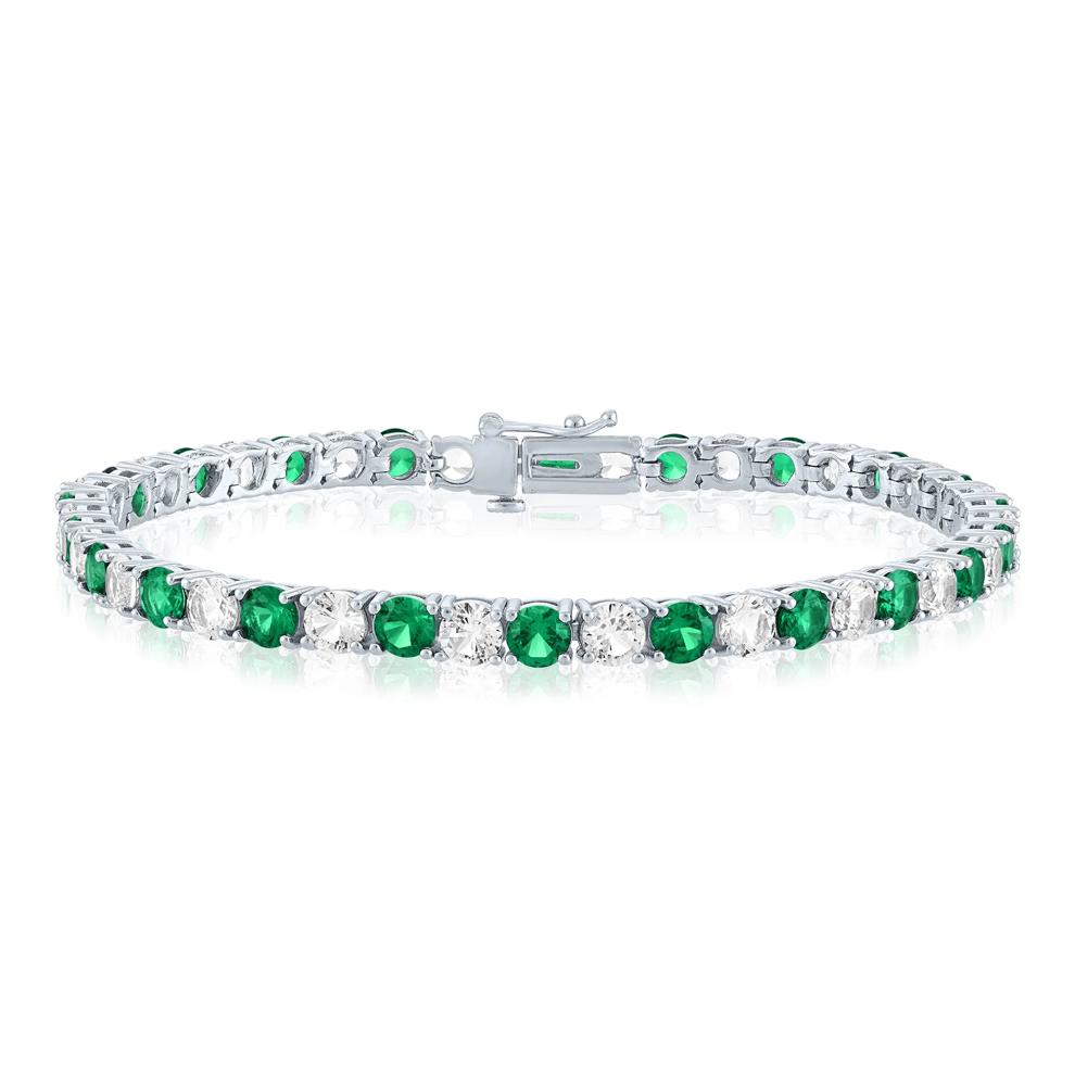 Lab-Created Emerald &amp; White Sapphire Bracelet in Sterling Silver – Image 1 of 2