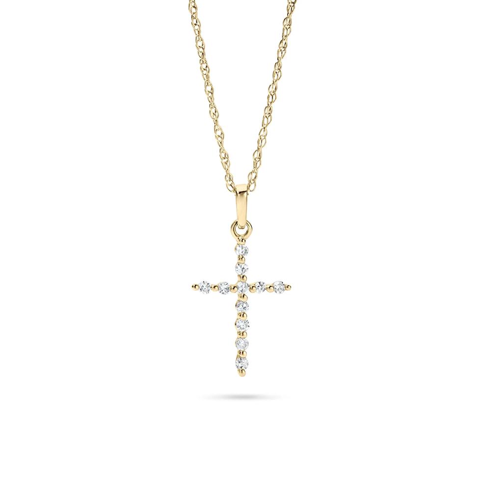 Diamond Cross Pendant in 10K Yellow Gold (1/10 ct. tw.) – Image 1 of 4