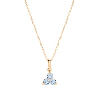 Lab-Created Aquamarine Three-Stone Triangle Birthstone Pendant in 10K Yellow Gold