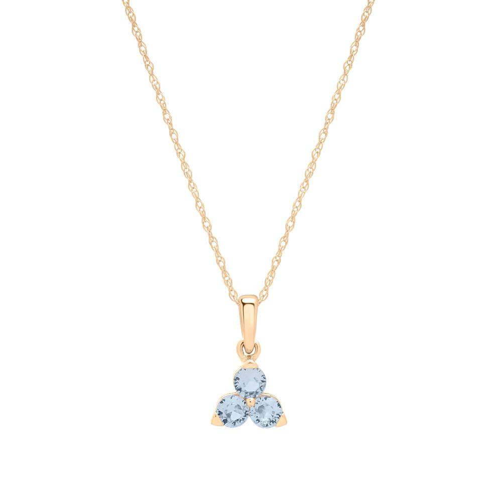 Lab-Created Aquamarine Three-Stone Triangle Birthstone Pendant in 10K Yellow Gold – Image 1 of 4
