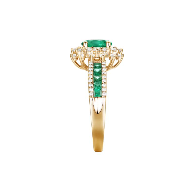 Emerald and Diamond Halo Ring in 14K Yellow Gold &#40;1/2 ct. tw.&#41; – Image 3 of 3