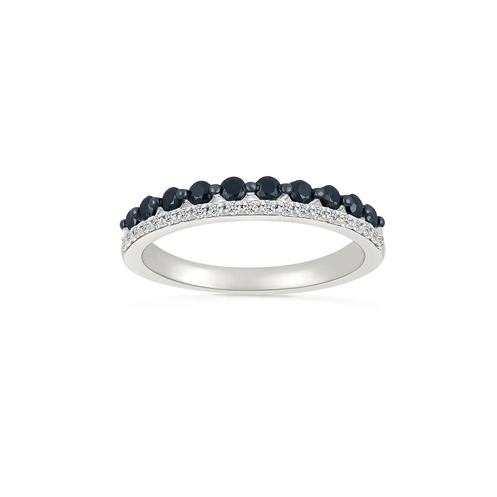 Black &amp; White Diamond Double Row Ring in Sterling Silver (1/2 ct. tw.) – Image 1 of 4