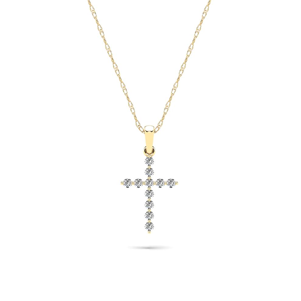 Diamond Cross Pendant Necklace in 10K Yellow Gold (1/5 ct. tw.) – Image 1 of 4