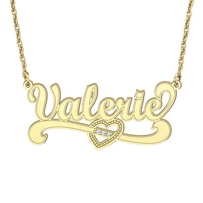 Personalized Script Nameplate Necklace with Diamond Accents