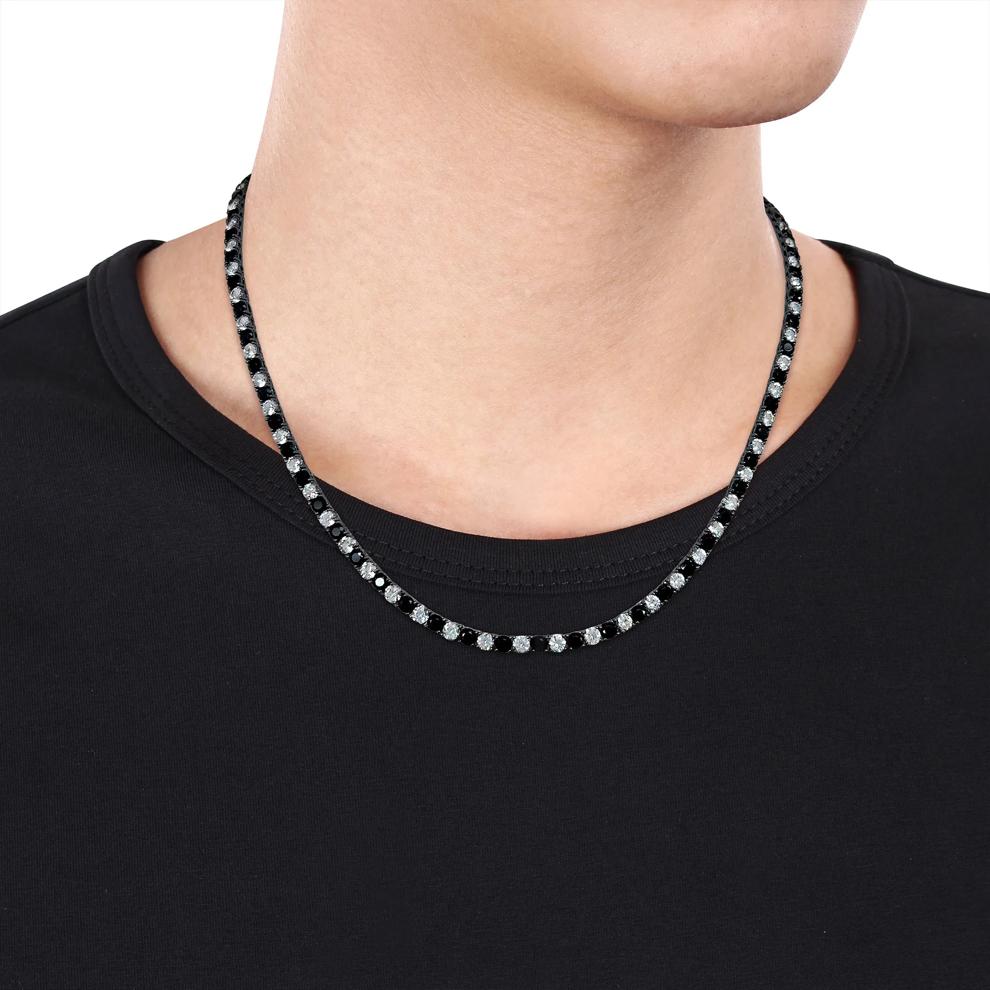 Lab-Created Black Sapphire &amp; Lab-Created White Sapphire Tennis Necklace in Black Rhodium Plated Sterling Silver – Image 5 of 5