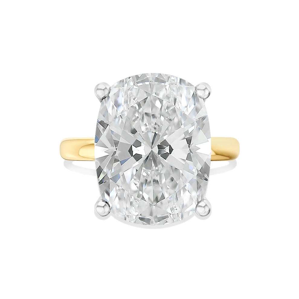 Lab Grown Diamond Elongated Cushion Solitaire Engagement Ring in 14K Yellow &amp; White Gold (10 ct.) – Image 1 of 5