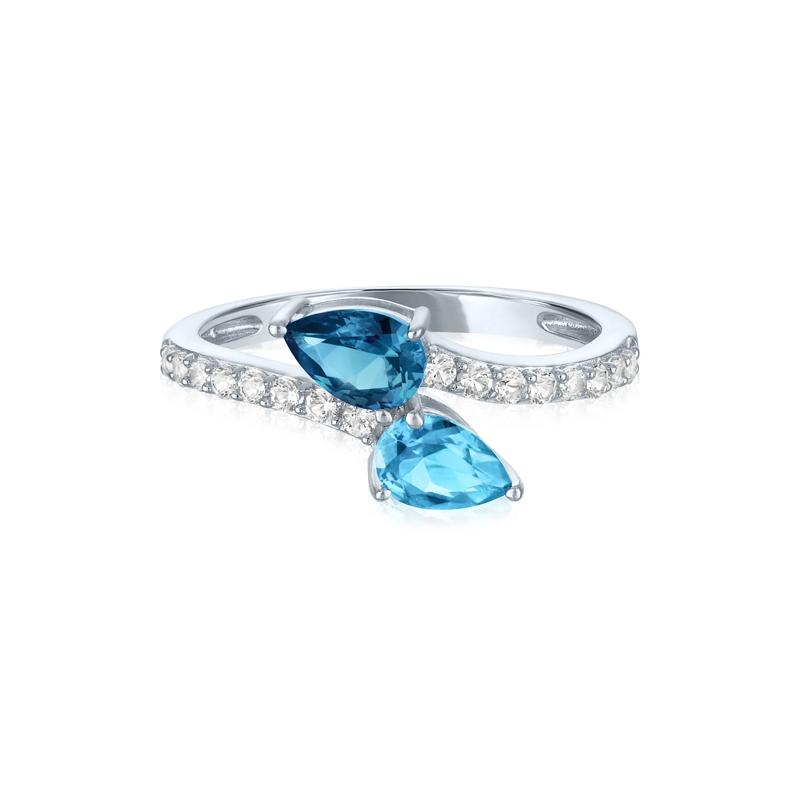 London Blue &amp; Sky Blue Topaz Bypass Ring with Lab-Created White Sapphires in Sterling Silver – Image 1 of 3