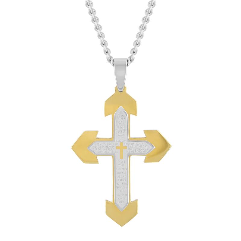 Lord&#39;s Prayer Cross in Two-Tone Stainless Steel, 24&quot; – Image 1 of 4