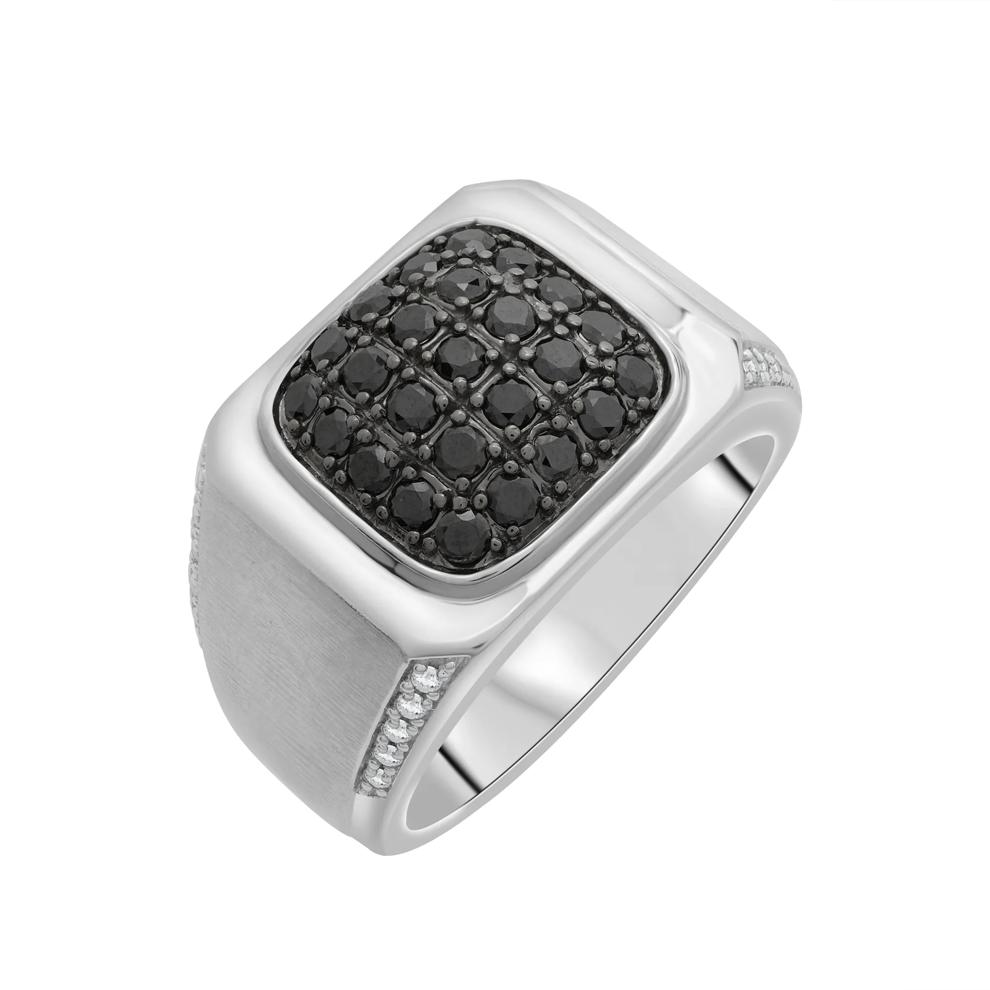 Men's Black &amp; White Diamond Pav&eacute; Cushion Ring in Sterling Silver (7/8 ct. tw.) – Image 4 of 5