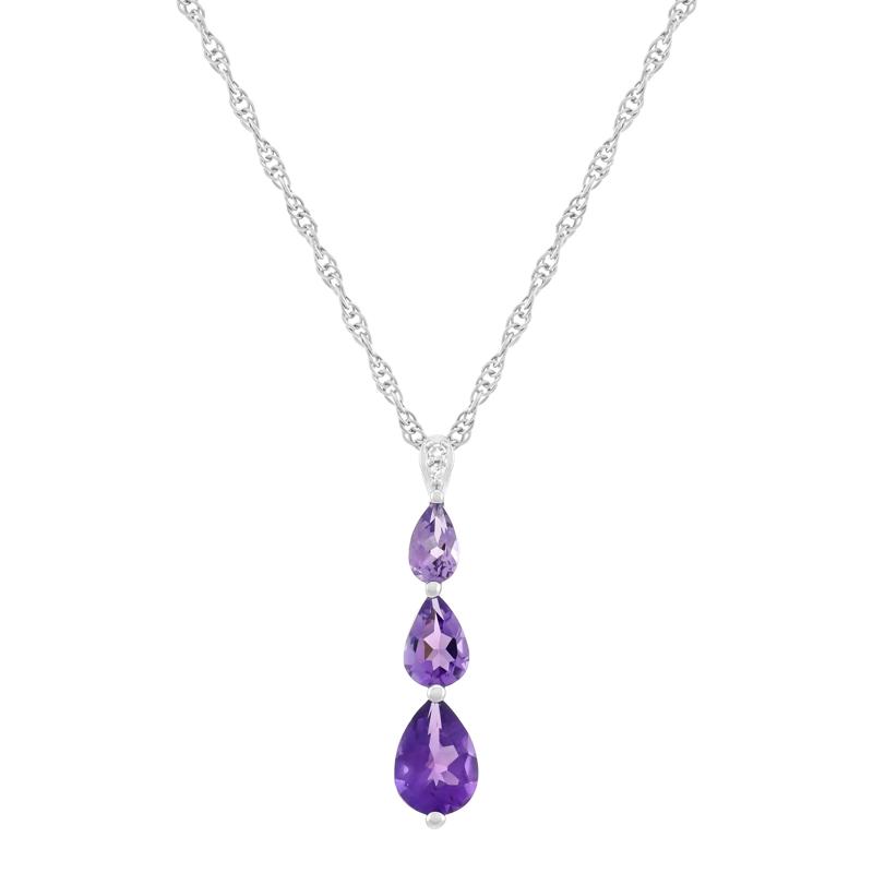 Three-Stone Amethyst and Lab-Created Amethyst and Diamond Accent Pendant in Sterling Silver – Image 1 of 3