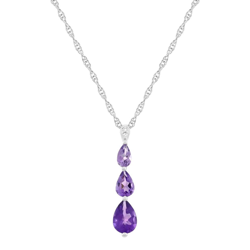 Three-Stone Amethyst and Lab-Created Amethyst and Diamond Accent Pendant in Sterling Silver – Image 1 of 3
