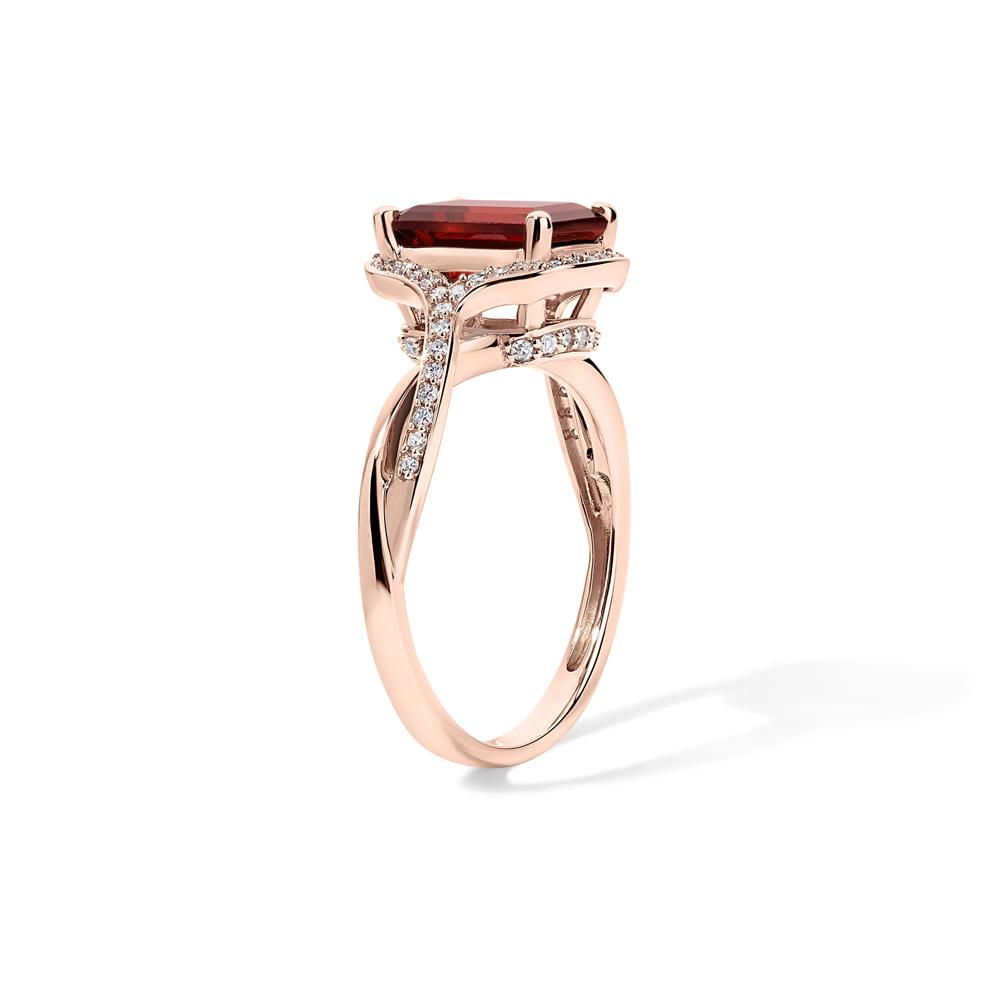 Emerald-Cut Garnet &amp; Diamond Ring in 14K Rose Gold (1/4 ct. tw.) – Image 3 of 4