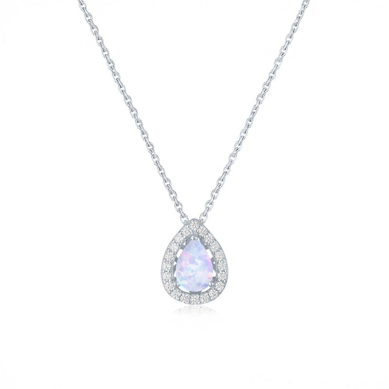 Lab-Created Opal &amp; Diamond Halo Pendant Necklace in Sterling Silver &#40;1/5 ct. tw.&#41; – Image 1 of 4