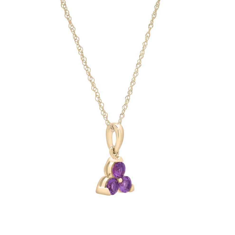 Amethyst Three-Stone Triangle Birthstone Pendant in 10K Yellow Gold – Image 4 of 4