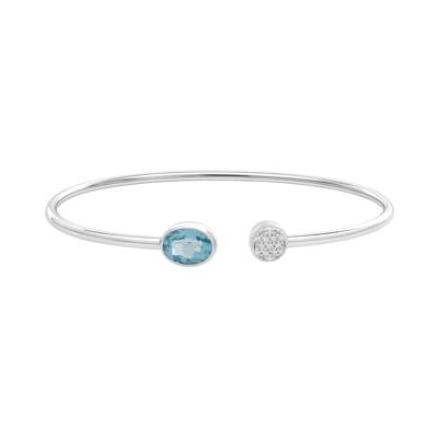 Blue Topaz & Lab-Created White Sapphire Flexible Open Cuff Bangle Bracelet in Sterling Silver