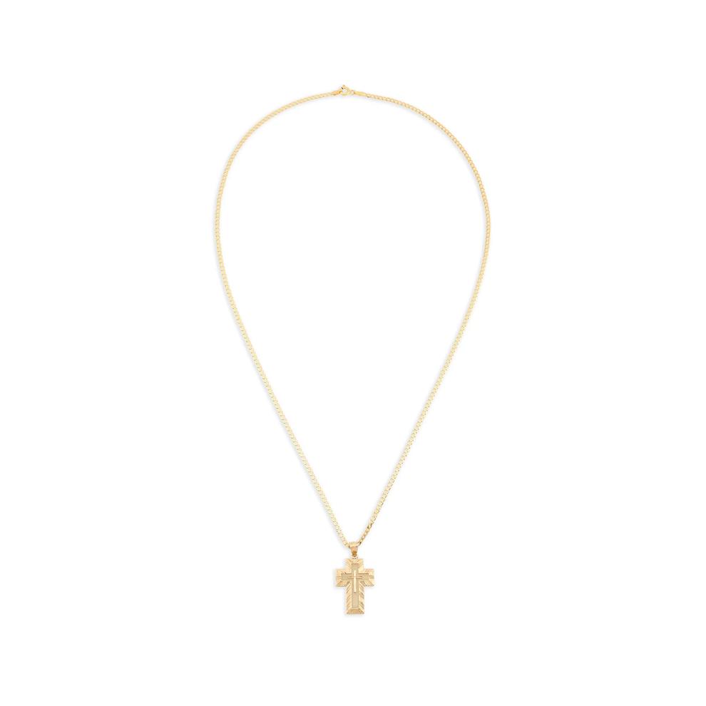 Textured Cross Pendant Curb Chain Necklace in 10K Yellow Gold – Image 2 of 4
