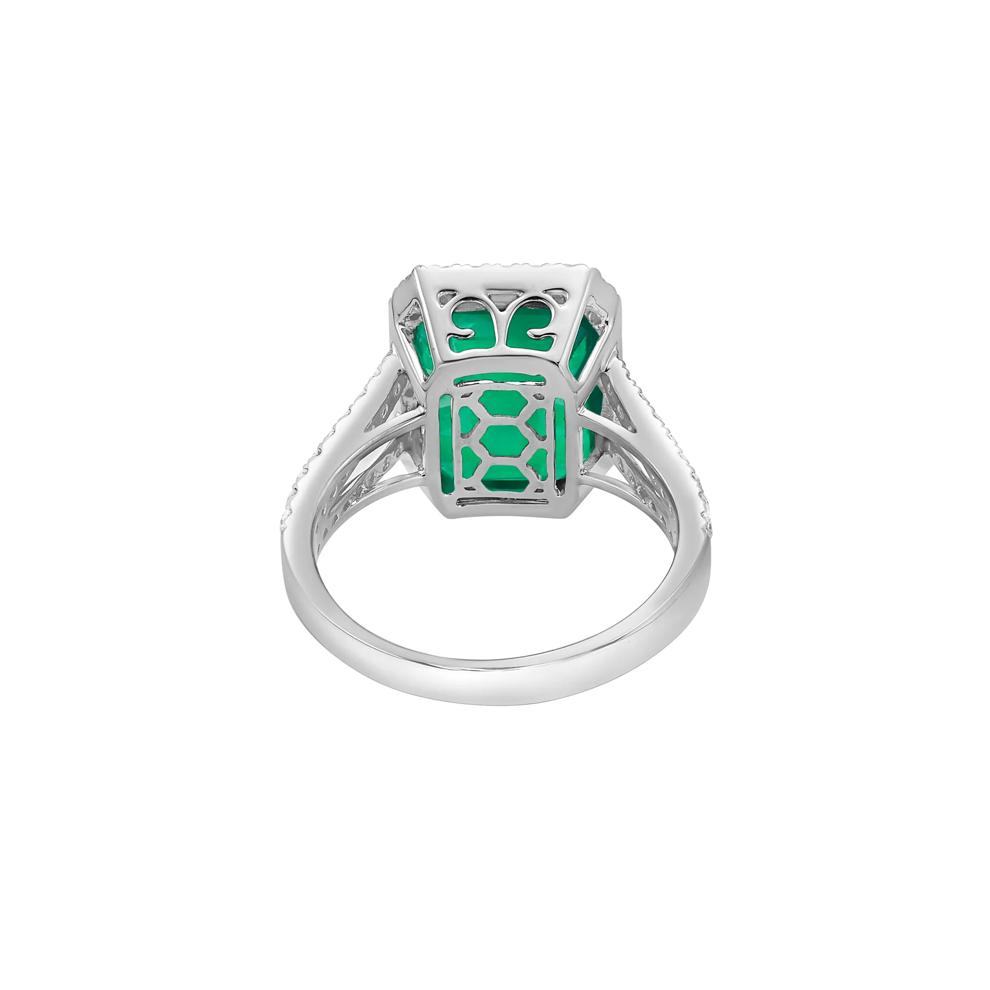 Emerald and Diamond Halo Split Shank Ring in 14K White Gold (5/8 ct. tw.) – Image 4 of 4