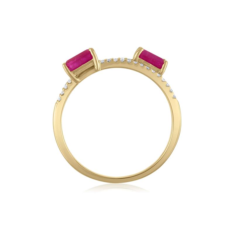 Diamond and Ruby Double Row Band in 14K Yellow Gold &#40;1/7 ct. tw.&#41; – Image 2 of 3
