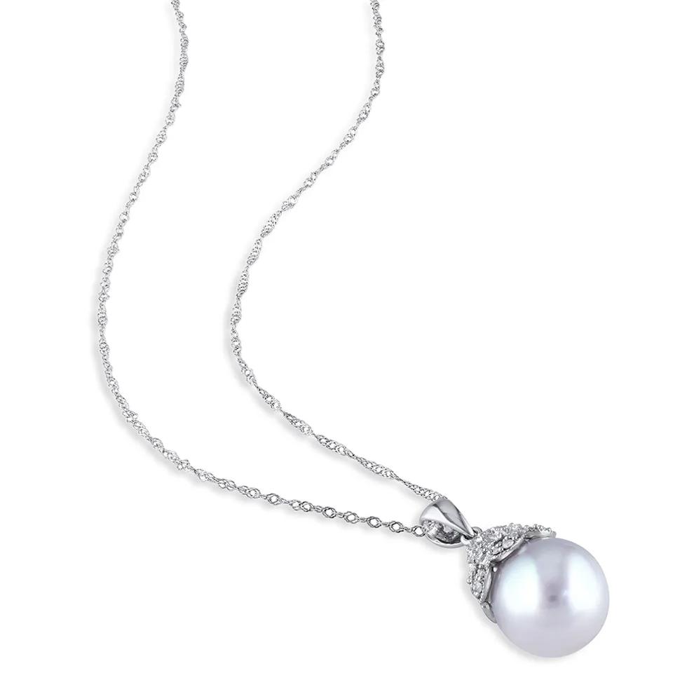 South Sea Pearl &amp; Diamond Necklace in 14K White Gold – Image 2 of 2