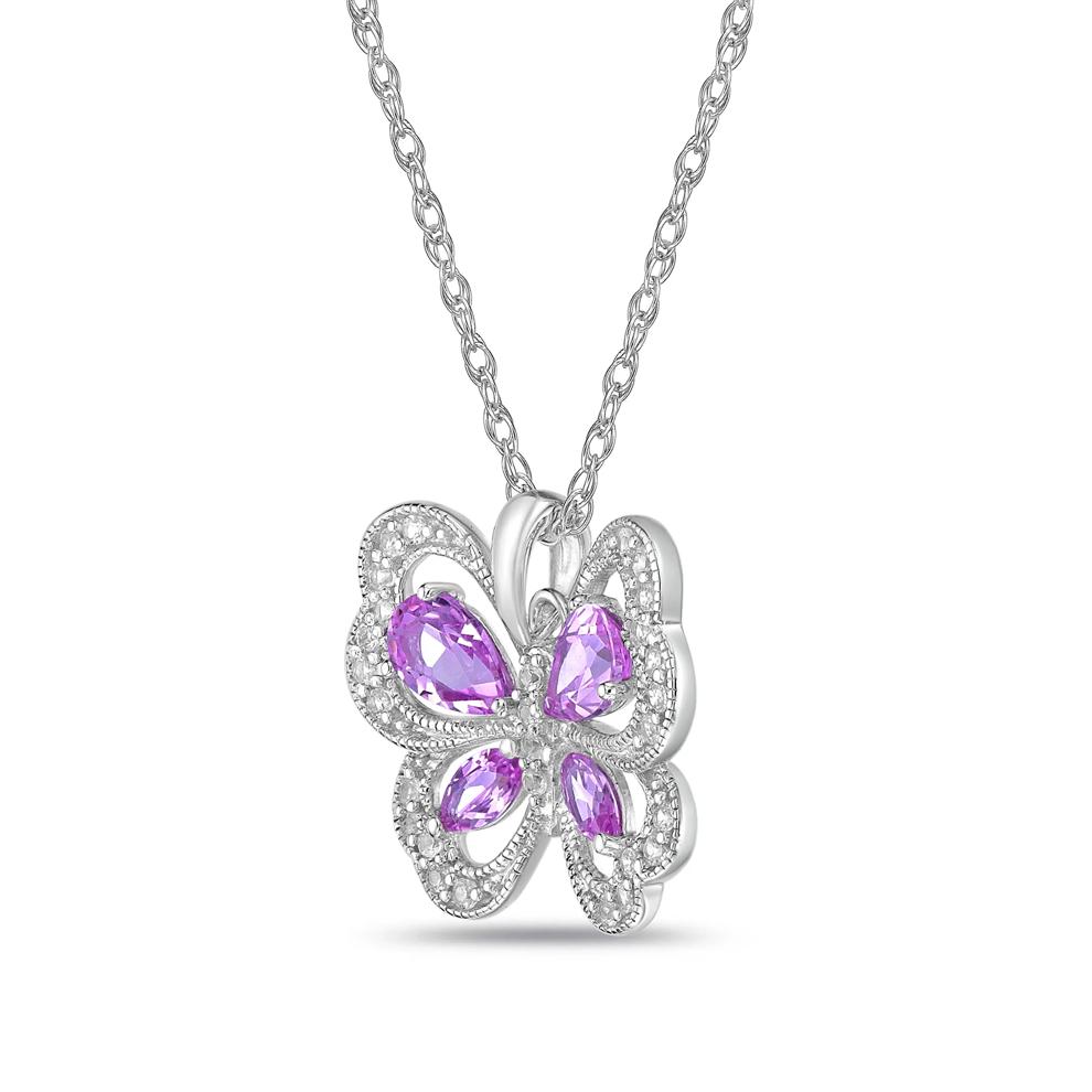 Butterfly Pendant with Lab-Created Pink Sapphires and Lab-Created White Sapphires in Sterling Silver – Image 2 of 3