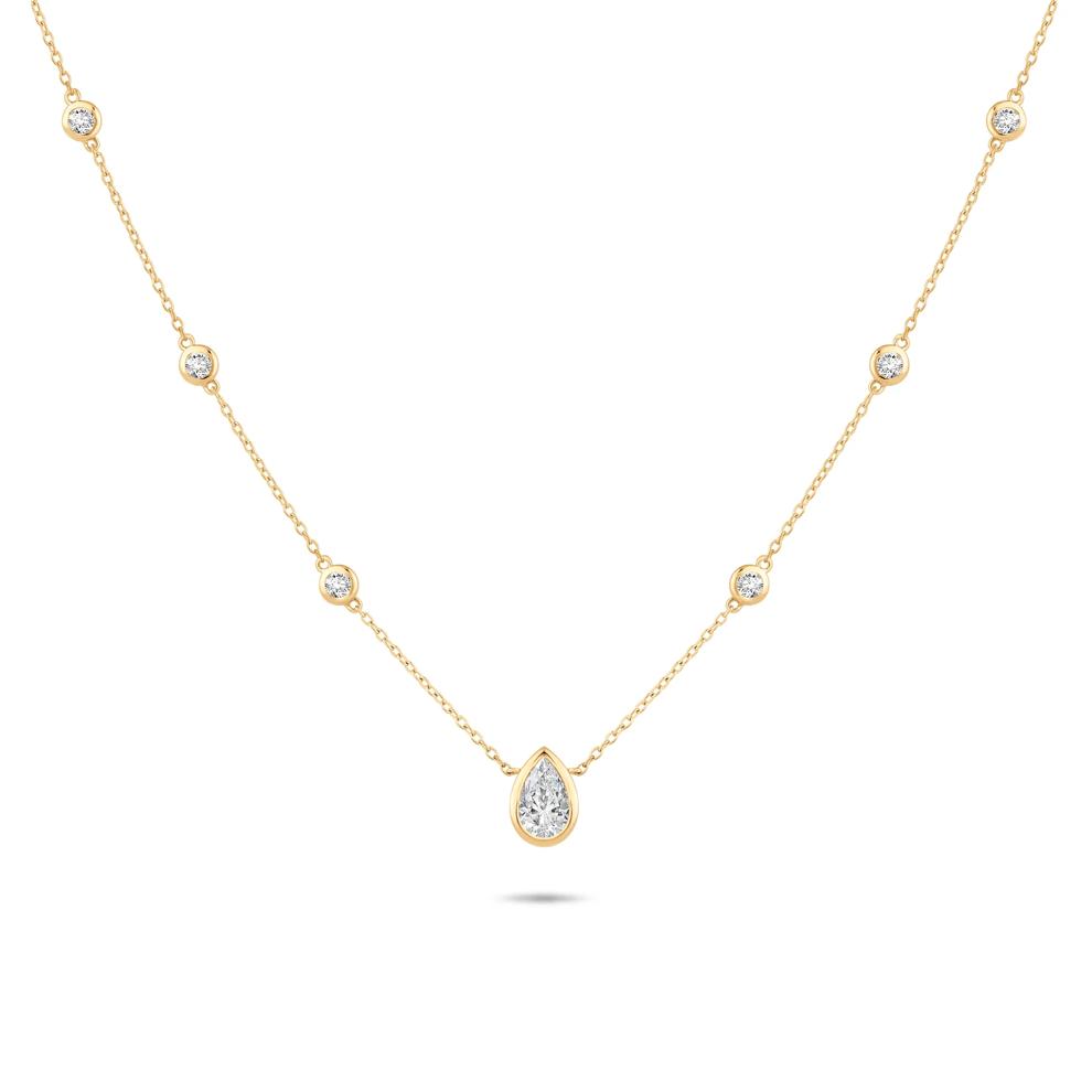 Lab Grown Diamond Pear-Shaped Center Station Necklace in 10K Yellow Gold (1 5/8 ct. tw.) – Image 1 of 4
