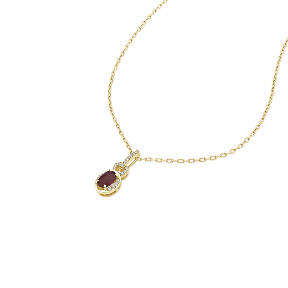 Ruby &amp; Diamond Accent Halo Pendant Necklace in 10K Yellow Gold – Image 4 of 4