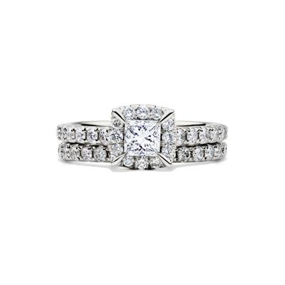 Princess-Cut Diamond Halo Bridal Set in 14K White Gold (1 1/2 ct. tw.)