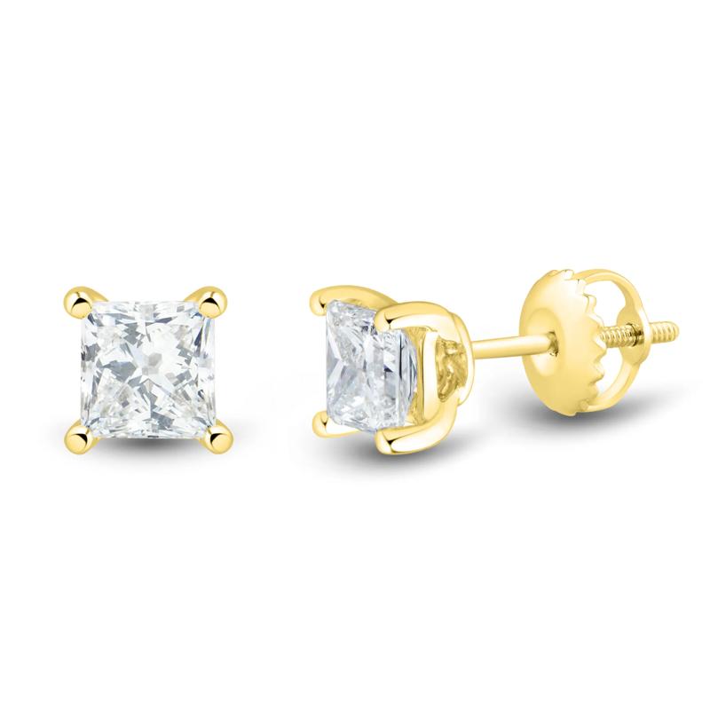 Lab Grown Diamond Stud Earrings with Princess-Cut Solitaires in 14K Yellow Gold &#40;1 ct. tw.&#41;  – Image 1 of 3