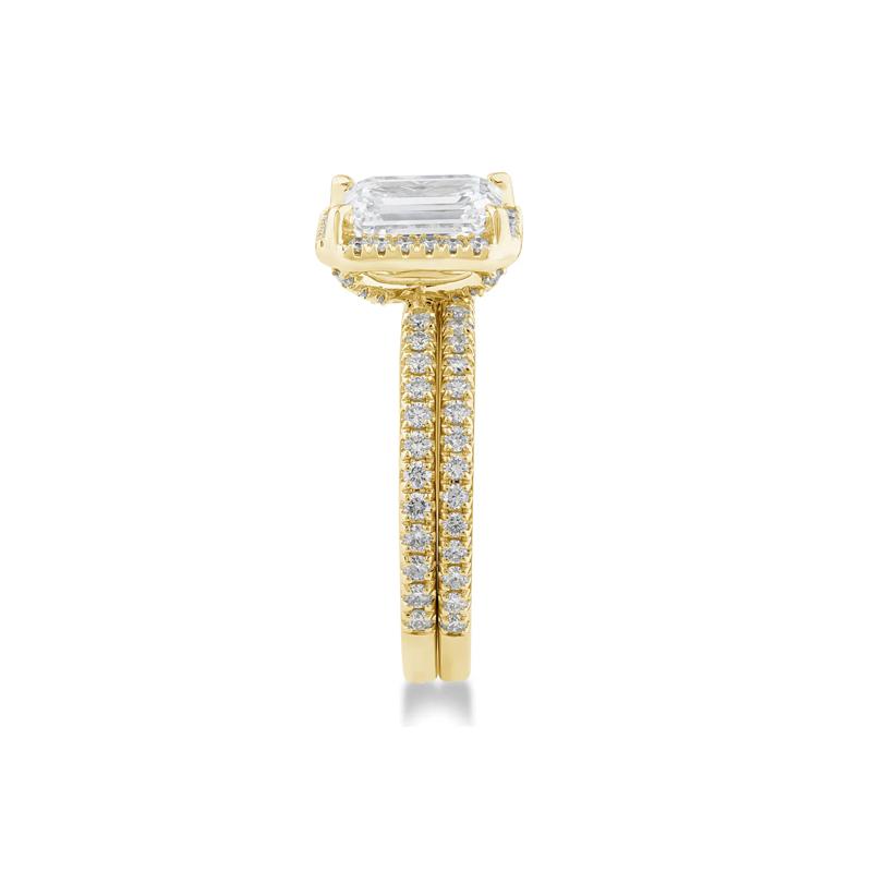 Lab Grown Diamond Emerald-Cut Halo Bridal Set in 14K Yellow Gold &#40;2 3/4 ct. tw.&#41; – Image 3 of 3