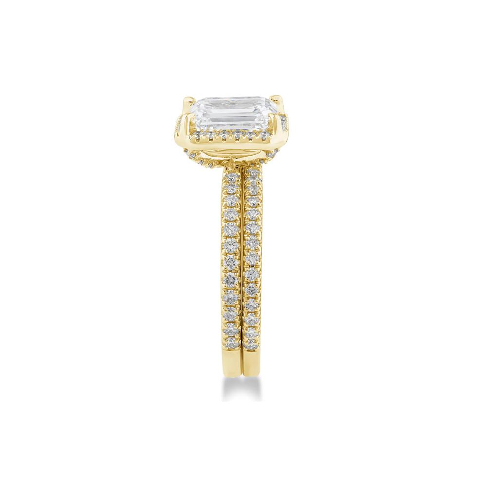 Lab Grown Diamond Emerald-Cut Halo Bridal Set in 14K Yellow Gold (2 3/4 ct. tw.) – Image 3 of 3