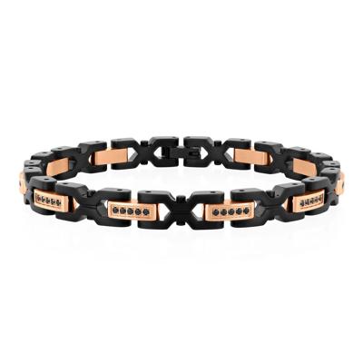 Men's Black Diamond Black & Rose Ion-Plated Link Bracelet in Stainless Steel, 8.5" (1/2 ct. tw.)