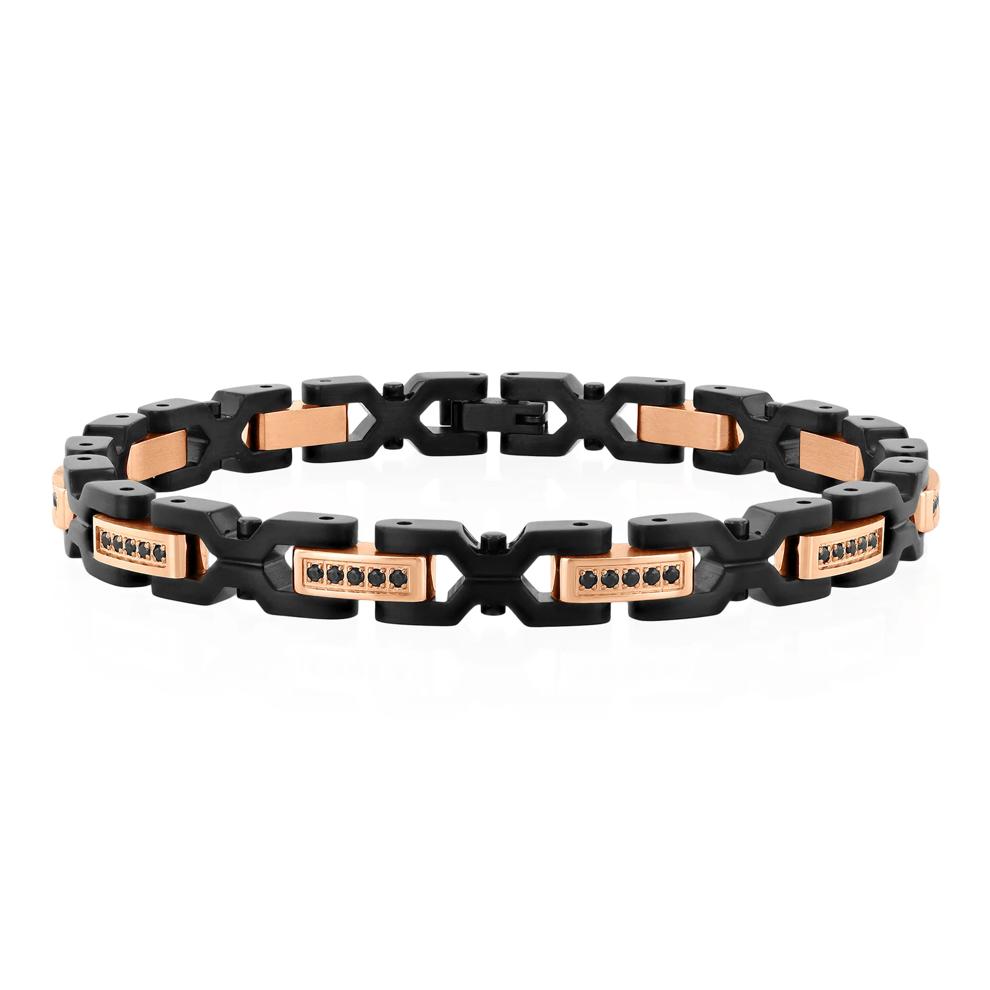 Men's Black Diamond Black &amp; Rose Ion-Plated Link Bracelet in Stainless Steel, 8.5" (1/2 ct. tw.) – Image 1 of 3