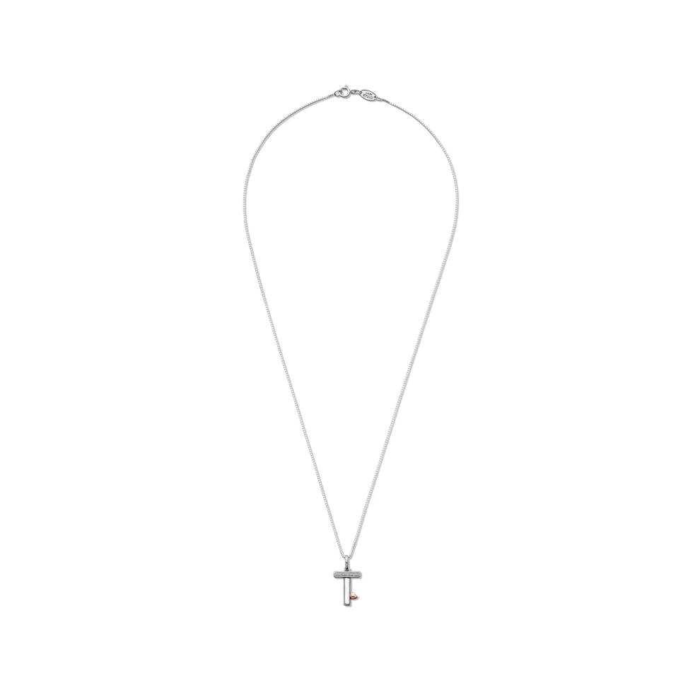 Diamond Accent Initial T Pendant in Sterling Silver and 14K Rose Gold – Image 2 of 5