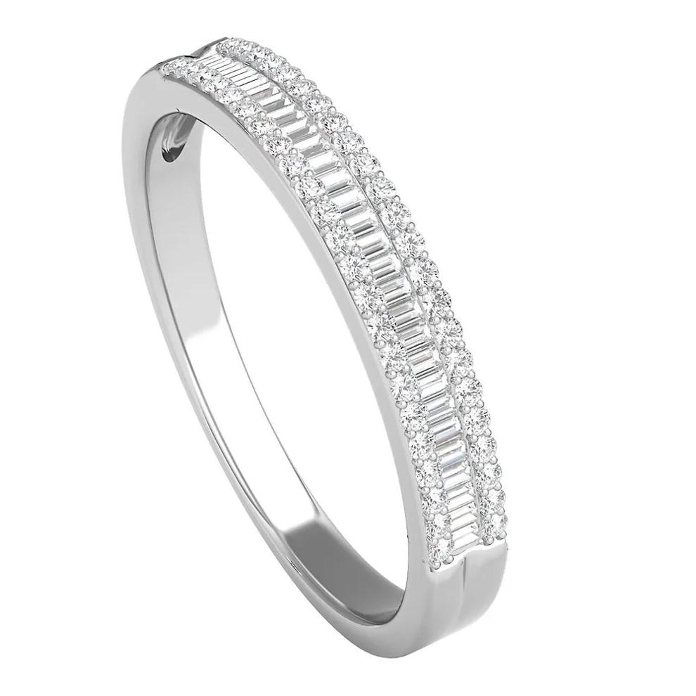 Baguette &amp; Pave Diamond Wedding Band in 10K White Gold (1/4 ct. tw.)  – Image 5 of 7